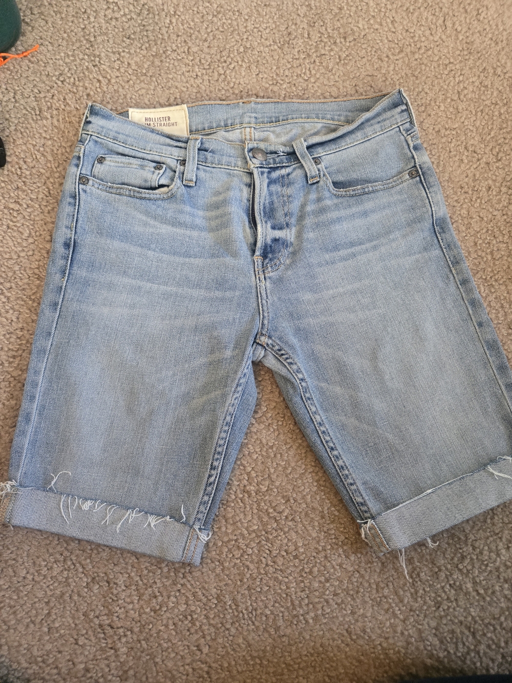 Hollister  MENS Light Blue Rolled Hem Denim Shorts
